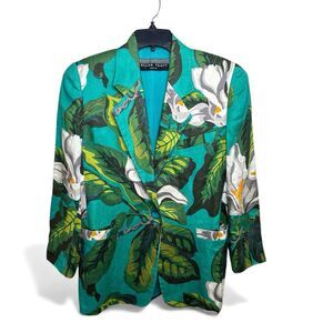 Vintage Ellen Tracy Linen Blazer Petite 4 Linda Allard Tropical‎ Floral Magnolia